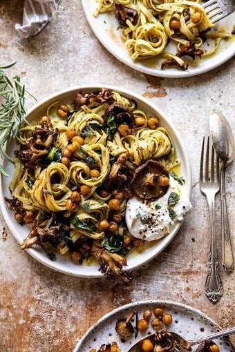Slow Roasted Mushroom Pasta with Crisp Rosemary Chickpeas | halfbakedharvest.com
