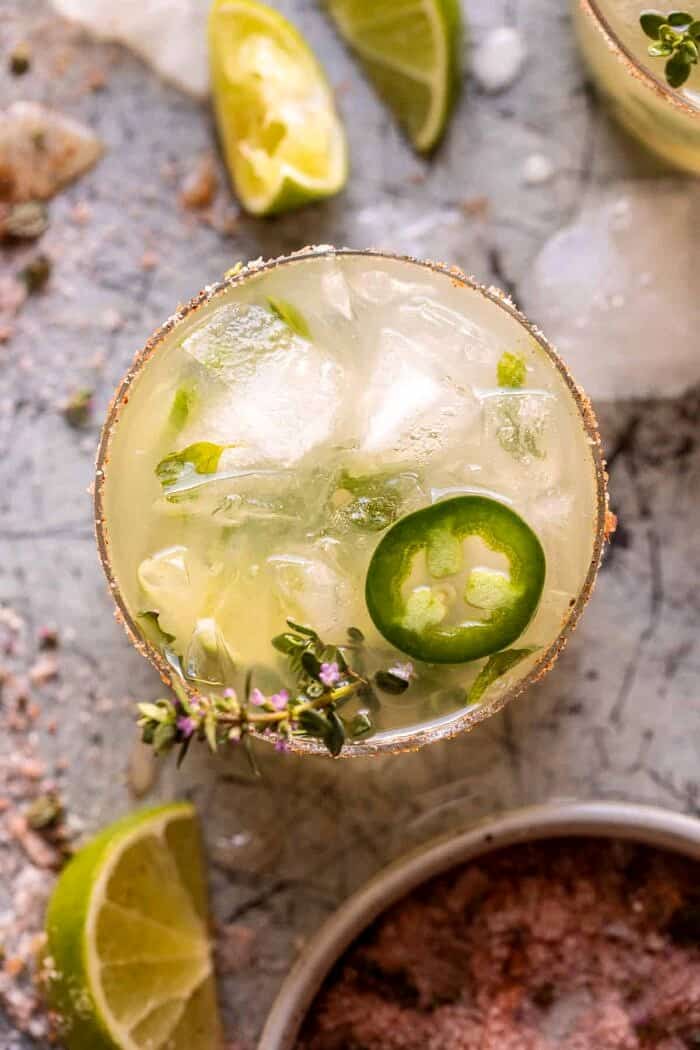overhead photo of Spicy Cucumber Margarita 