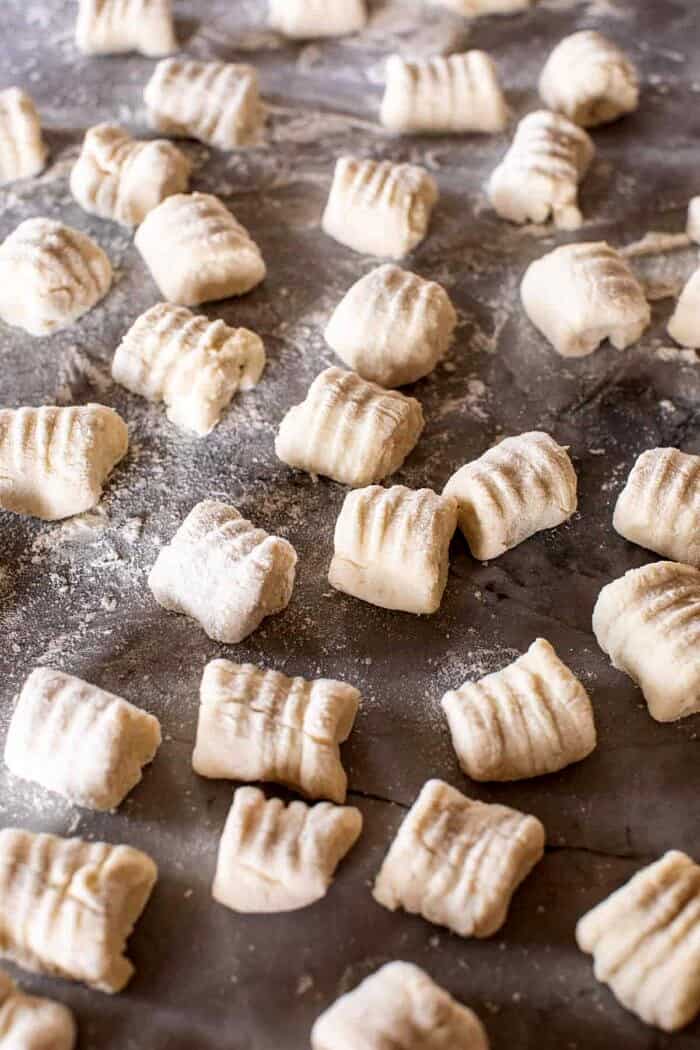 Cauliflower Gnocchi with Crispy Zucchini and Whipped Goat Cheese | halfbakedharvest.com prep photo of Cauliflower Gnocchi before cooking