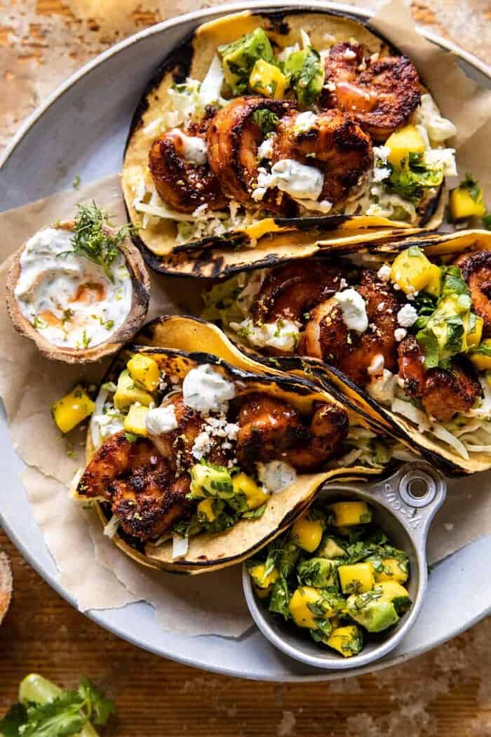 Chipotle BBQ Shrimp Tacos with Creamy Ranch Slaw | halfbakedharvest.com
