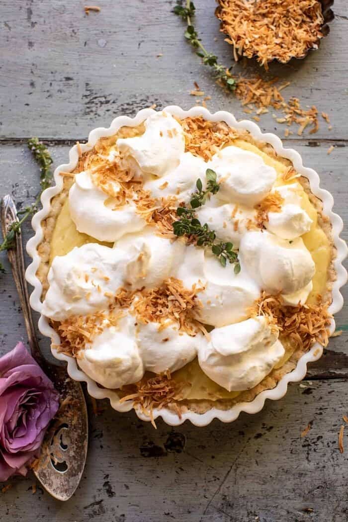overhead photo of Lemon Sugar Coconut Cream Pie
