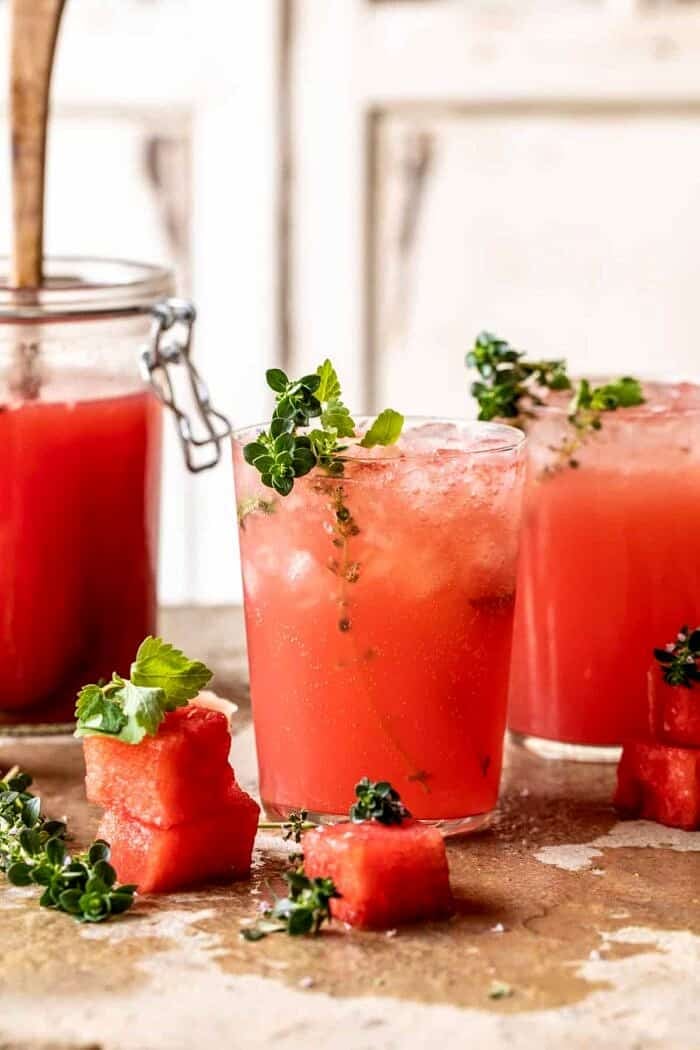 side angled photo of Lemon-Thyme Vodka Watermelon Lemonade