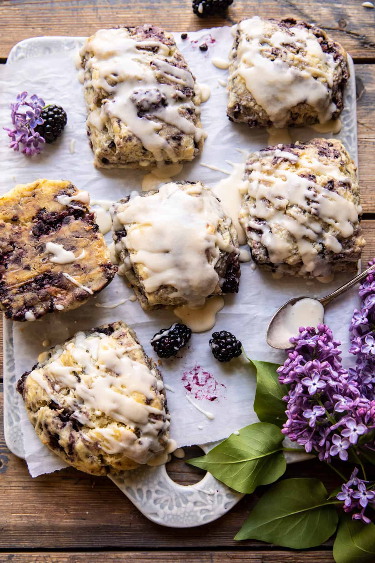 Blackberry Lavender White Chocolate Scones | halfbakedharvest.com