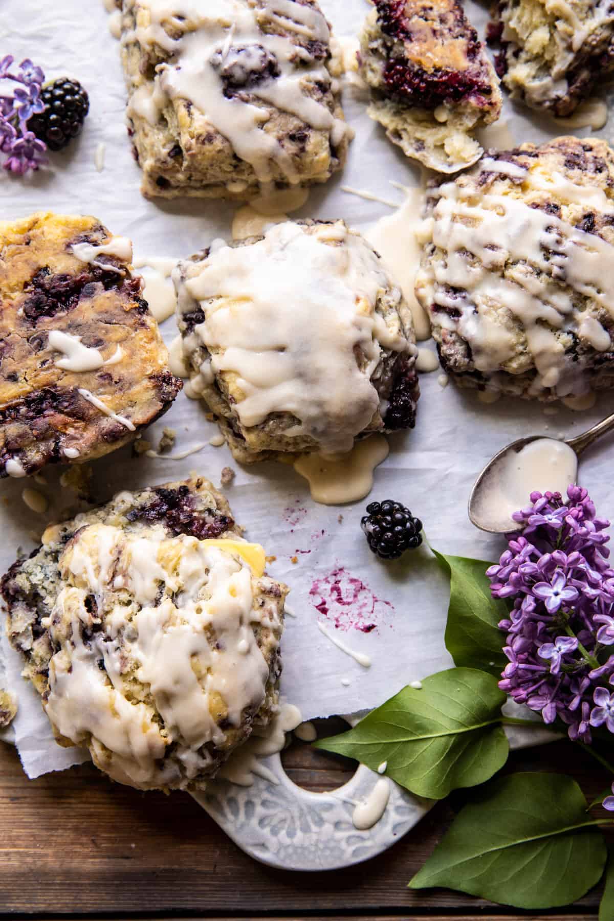 Blackberry Lavender White Chocolate Scones | halfbakedharvest.com