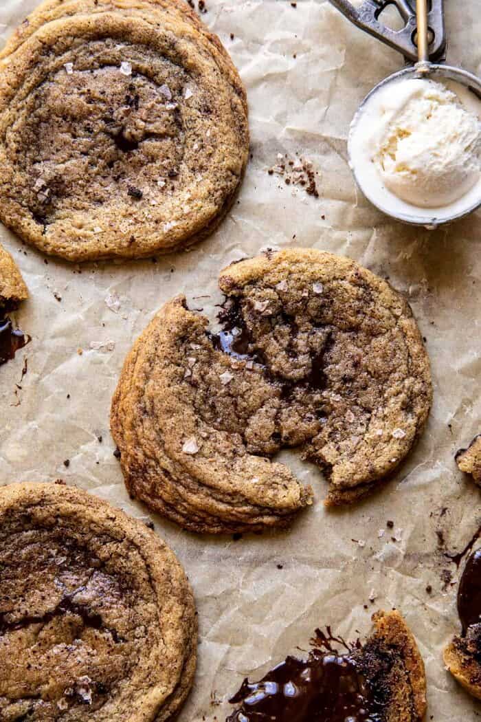 overhead photo of Giant Salted Espresso Hot Fudge Cookies