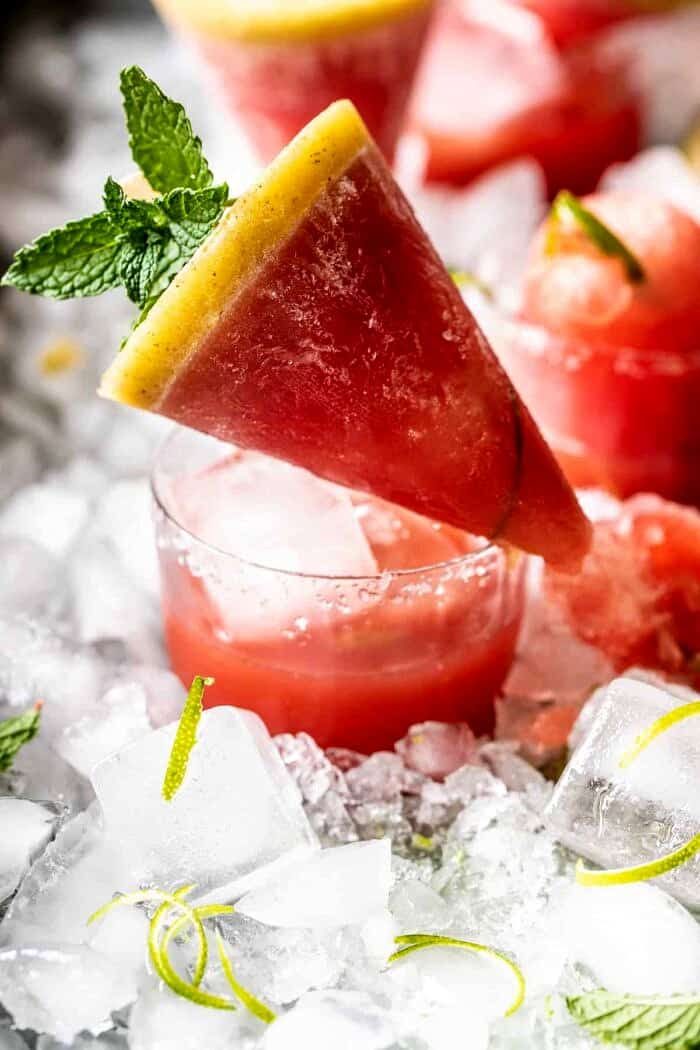Salted Spicy Watermelon Margarita Popsicles | halfbakedharvest.com front photo of Salted Spicy Watermelon Margarita Popsicles