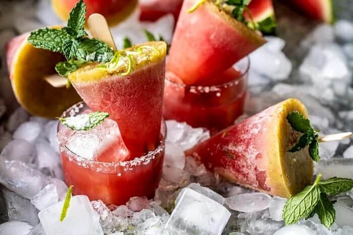 Salted Spicy Watermelon Margarita Popsicles | halfbakedharvest.com horizontal photo of Salted Spicy Watermelon Margarita Popsicles
