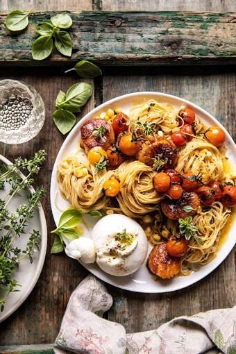 Browned Butter Scallops and Burst Tomato Basil Pasta | halfbakedharvest.com