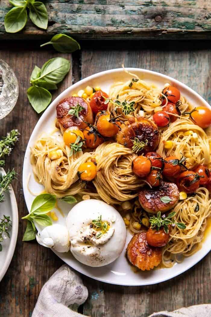 Browned Butter Scallops and Burst Tomato Basil Pasta | halfbakedharvest.com