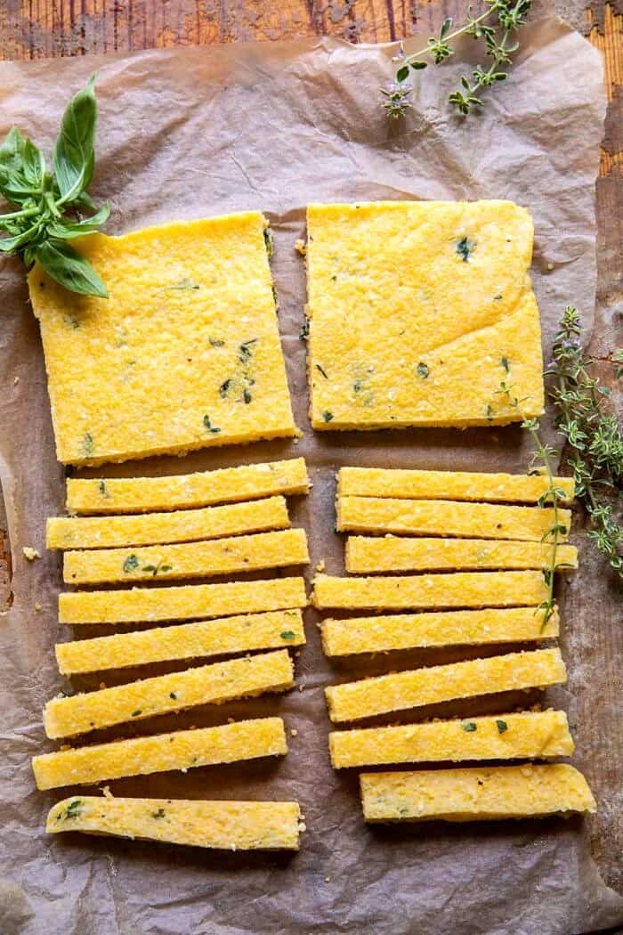 polenta fries before baking 