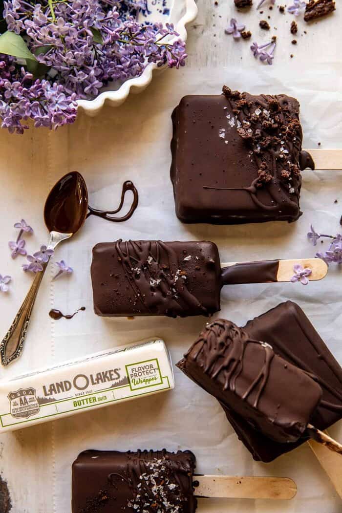Peanut Butter Brownie Ice Cream Bars | halfbakedharvest.com overhead photo of Peanut Butter Brownie Ice Cream Bars