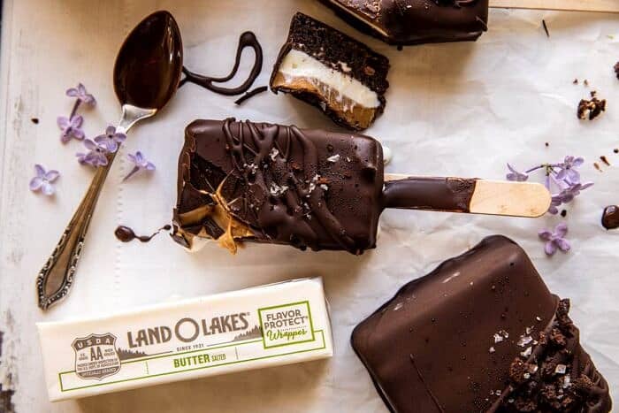 Peanut Butter Brownie Ice Cream Bars | halfbakedharvest.com overhead horizontal photo of Peanut Butter Brownie Ice Cream Bars