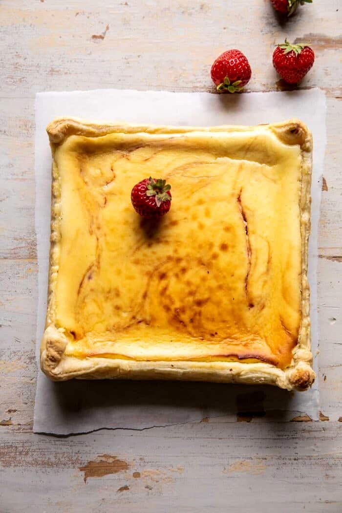 Simple Strawberry Chamomile Cheesecake before adding strawberries to the top