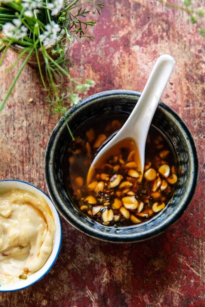 Crispy Sesame Ginger Potstickers with Chive Chili Sauce | halfbakedharvest.com photo of Chive Chili Sauce