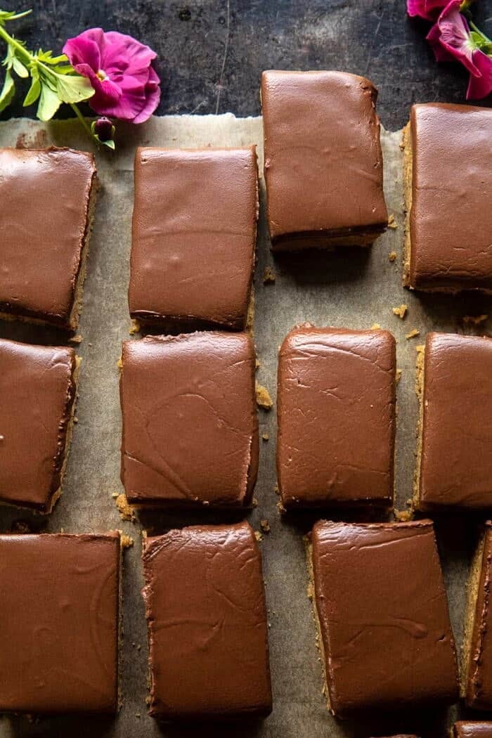 overhead photo of Lunchroom Chocolate Peanut Butter Bars