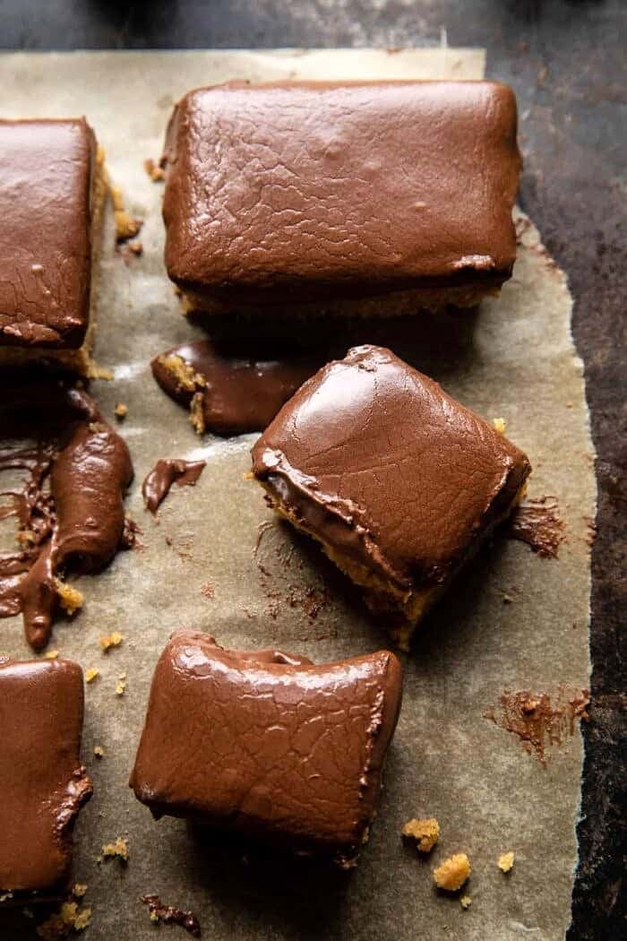 overhead photo of Lunchroom Chocolate Peanut Butter Bars 