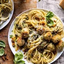 Zucchini Parmesan Chicken Meatballs with Lemon Pasta Carbonara | halfbakedharvest.com