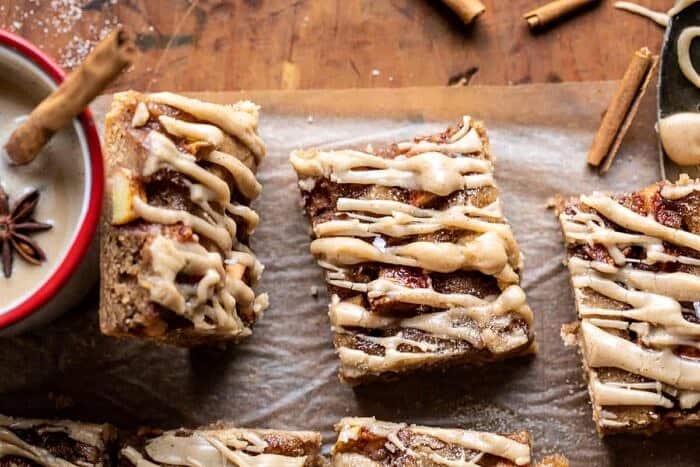 overhead photo of Brown Butter Apple Blondies with Cinnamon Maple Glaze