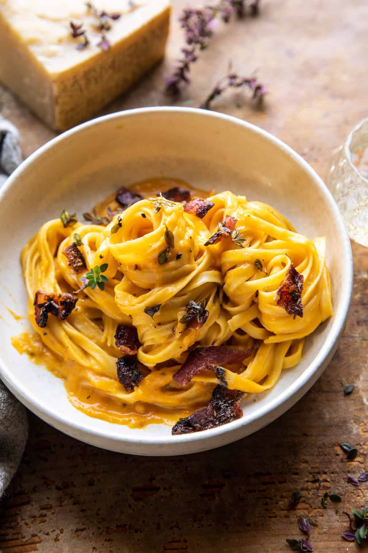 Butternut Squash Pasta Carbonara with Rosemary Bacon | halfbakedharvest.com