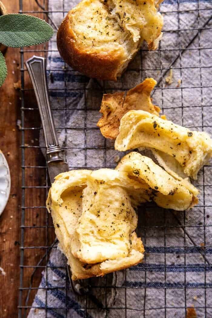 Pull Apart Parmesan Sage Butter Brioche Rolls | halfbakedharvest.com overhead photo of Pull Apart Parmesan Sage Butter Brioche Rolls