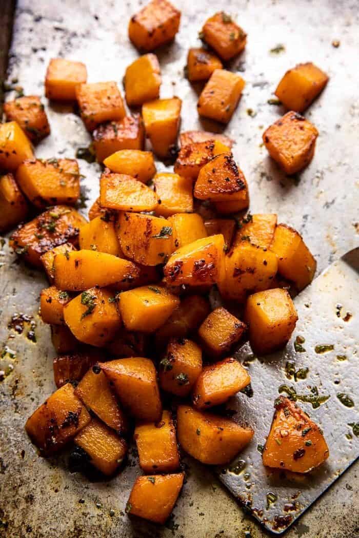 overhead prep photo of Roasted Butternut Squash after baking 