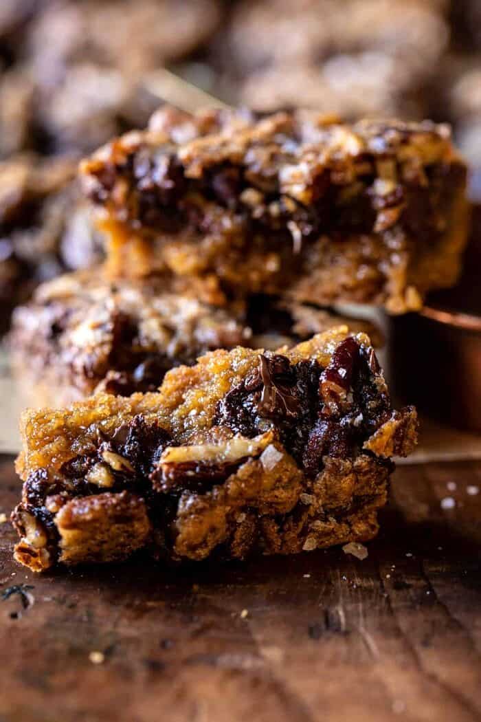 Brown Sugar Maple Chocolate Pecan Pie Bars | halfbakedharvest.com