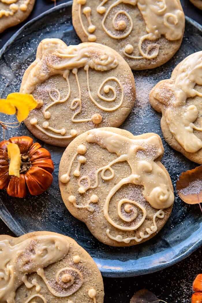 Glazed Brown Sugar Maple Cookies | halfbakedharvest.com overhead close up photo of Glazed Brown Sugar Maple Cookies