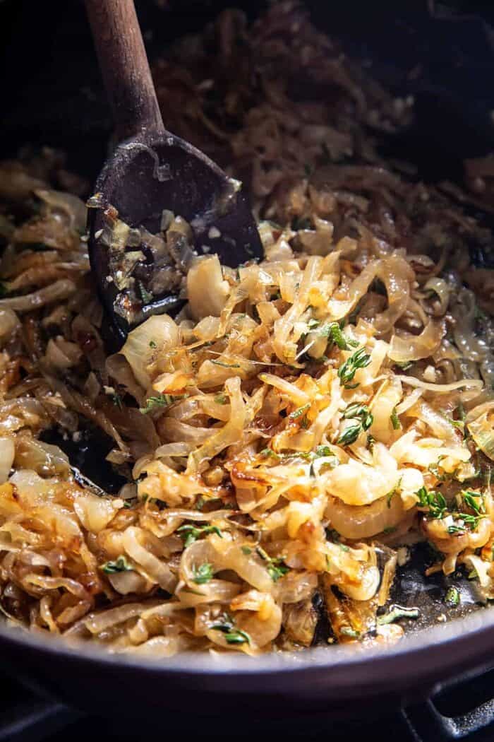 Creamy French Onion and Mushroom Soup | halfbakedharvest.com prep photo of caramelized onions