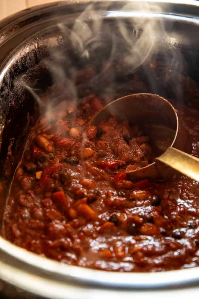 prep photo of Healthy Slow Cooker Chipotle Bean Chili cooking in the slow cooker