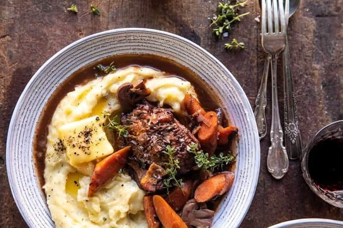 Slow Cooker Coq au Vin with Parmesan Mashed Potatoes | halfbakedharvest.com