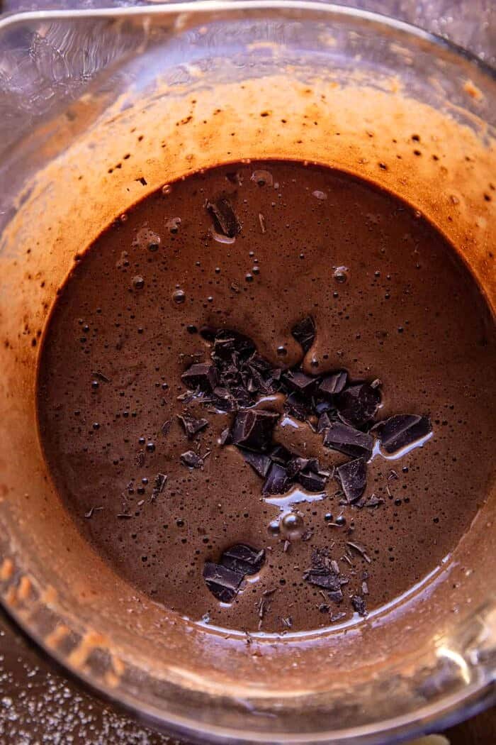 Molten Chocolate Crackle Pie | halfbakedharvest.com prep photo of batter before baking