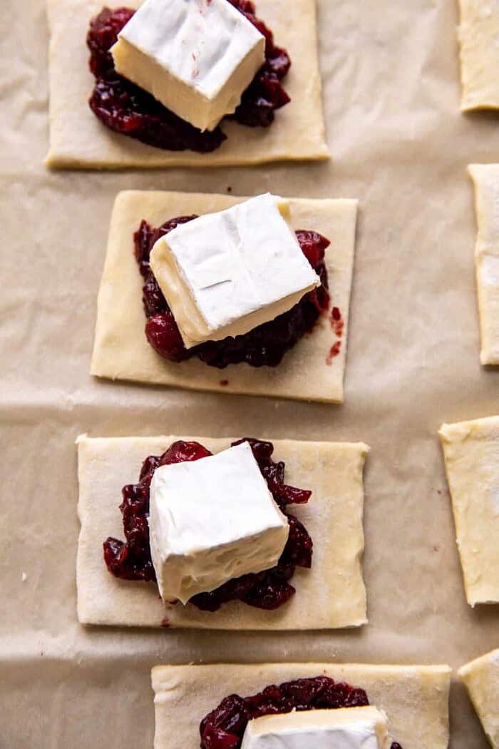 prep photo of Pastry Wrapped Cranberry Baked Brie Bites before baking