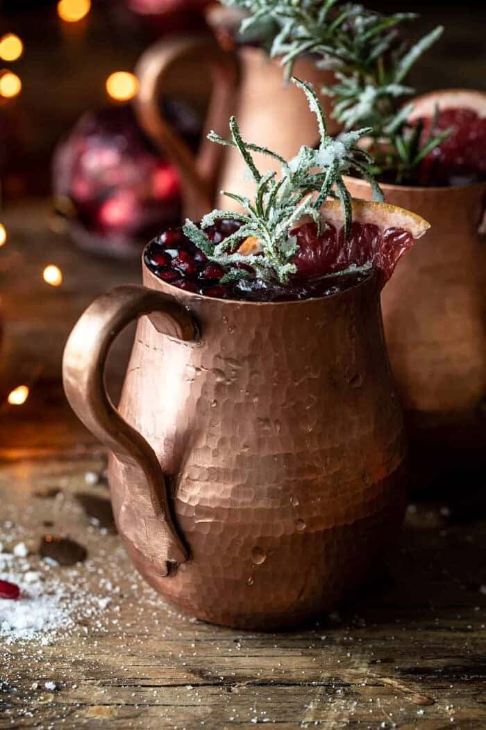 Pomegranate Champagne Mule | halfbakedharvest.com front facing photo of Pomegranate Champagne Mule