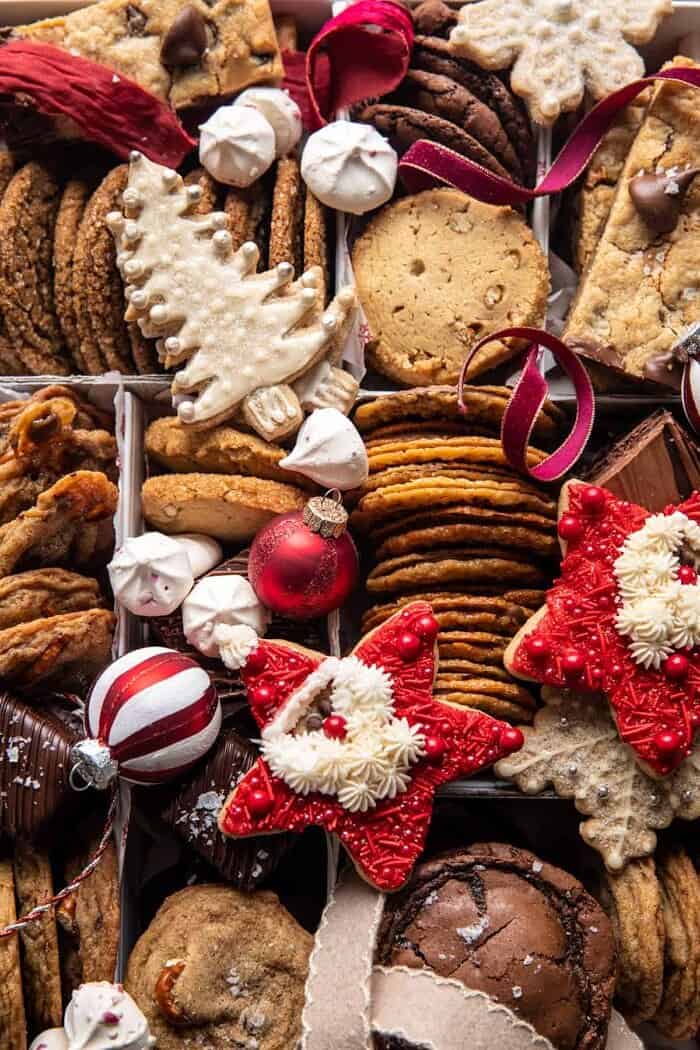 2020 Holiday Cookie Box | halfbakedharvest.com overhead close up photo of 2020 Holiday Cookie Box