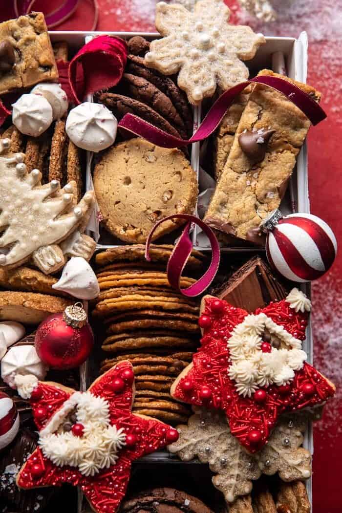 2020 Holiday Cookie Box | halfbakedharvest.com overhead close up photo of 2020 Holiday Cookie Box