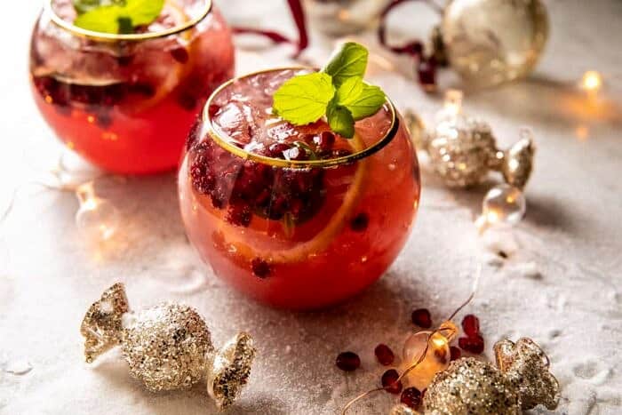 Citrus Pomegranate Champagne Twist | halfbakedharvest.com front on horizontal photo of Citrus Pomegranate Champagne Twist