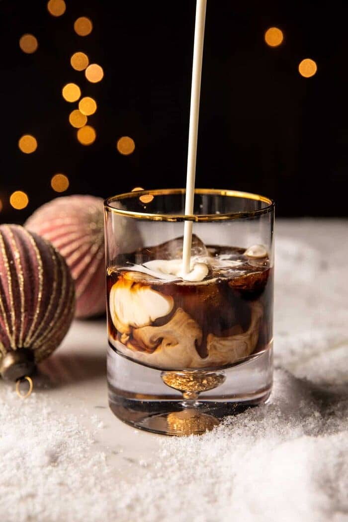 side angled pouring shot