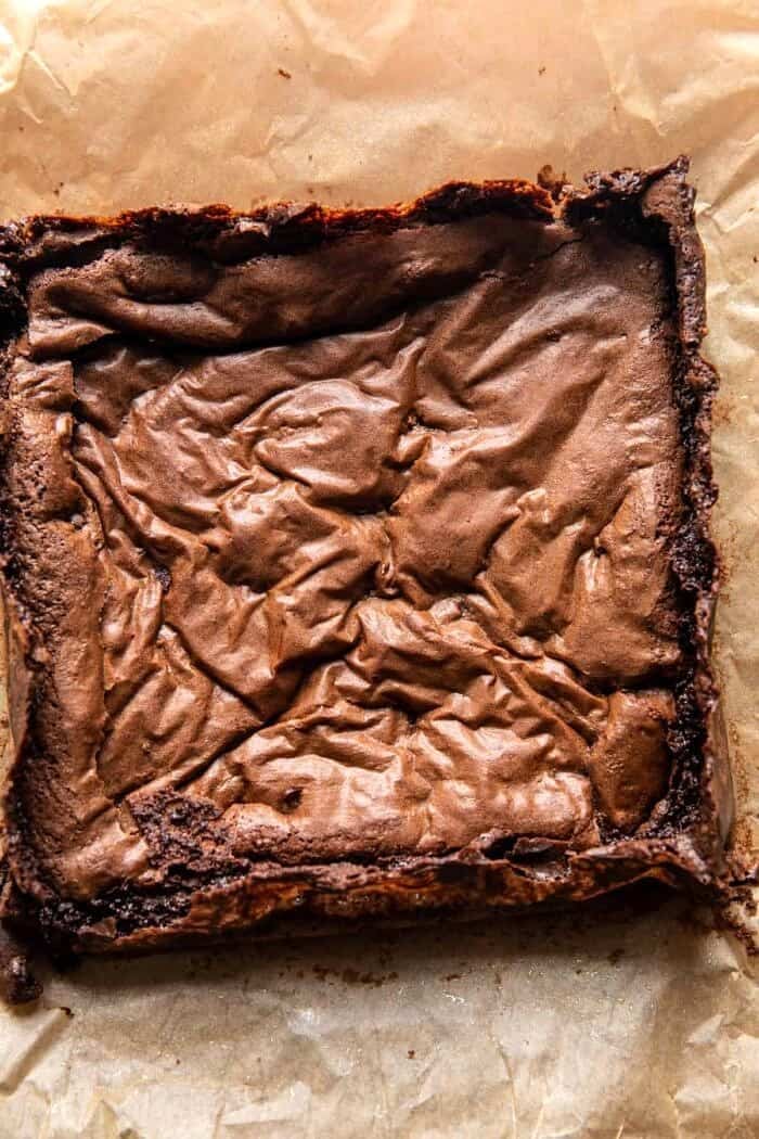 overhead photo of brownies after baking 