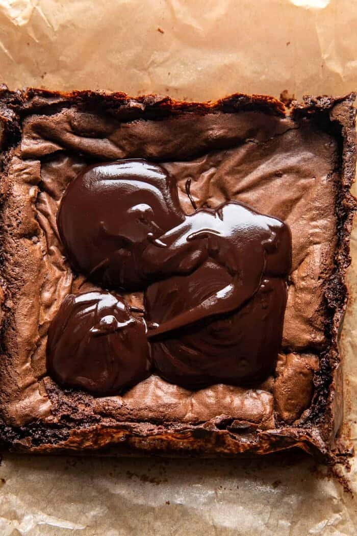 overhead prep photo of Milk Chocolate Peanut Butter Truffle Brownies