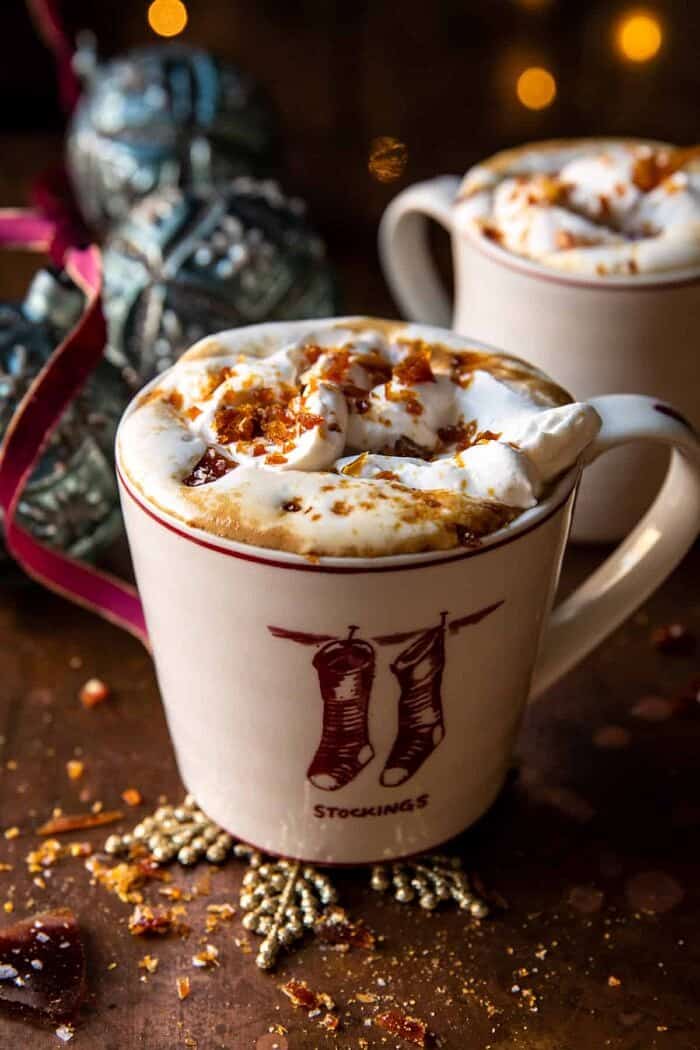 Salted Caramel Brulee Latte | halfbakedharvest.com front on photo of Salted Caramel Brulee Latte