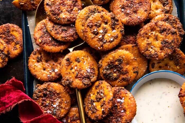 Sweet and Spicy Seasoned Crackers | halfbakedharvest.com overhead horizontal photo fo Sweet and Spicy Seasoned Crackers