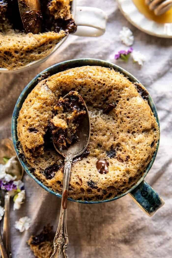 5 Minute Chocolate Chunk Banana Bread Mug Cake | halfbakedharvest.com