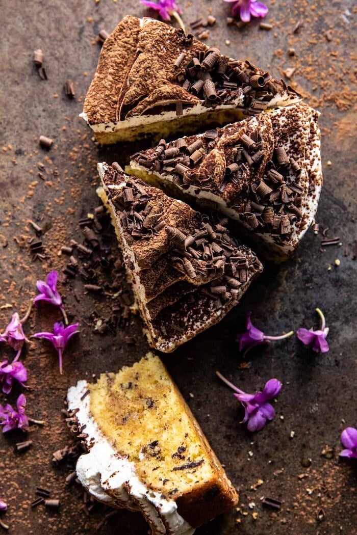 overhead photo of Vanilla Tiramisu Cake