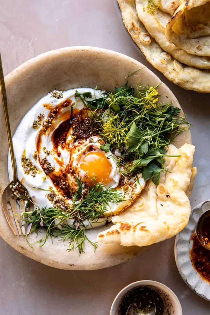 Za’atar Eggs with Lemony Yogurt and Herbs | halfbakedharvest.com
