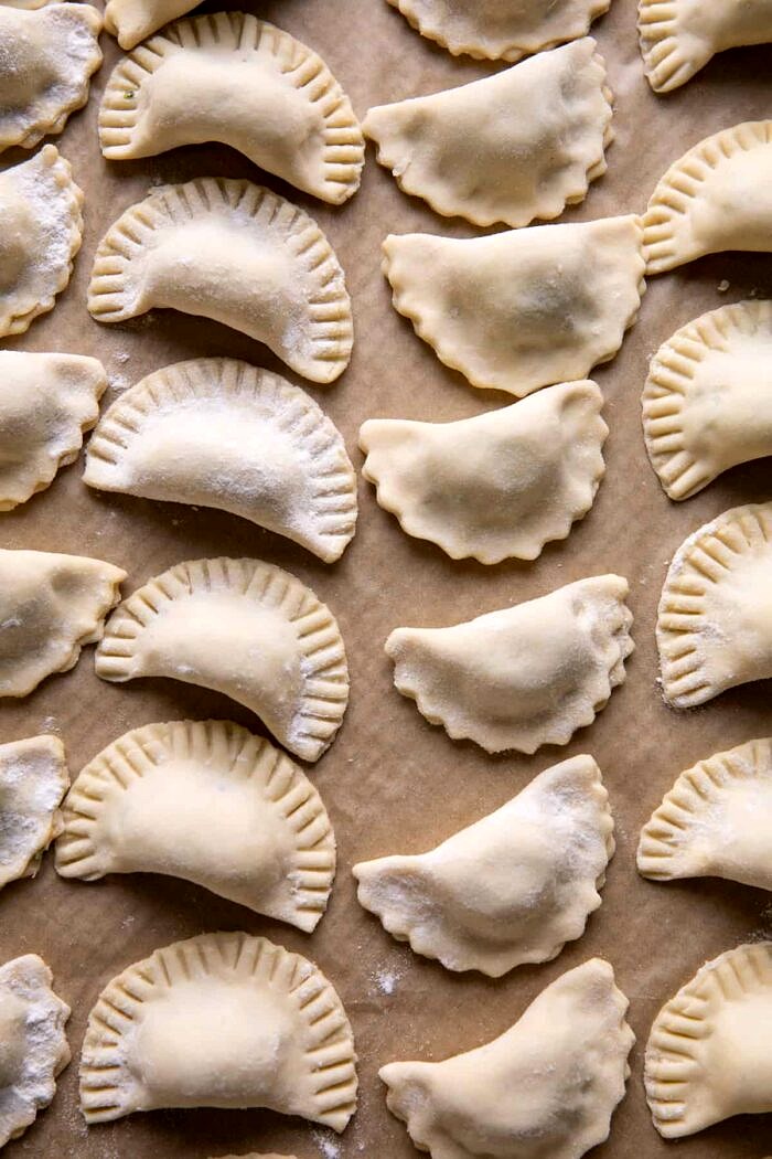 Broccoli Cheddar Potato Pierogi | halfbakedharvest.com Broccoli Cheddar Potato Pierogi before boiling