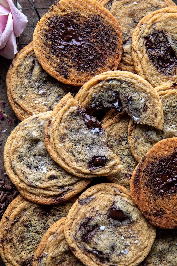 Brown Butter Malted Chocolate Chunk Cookies | halfbakedhavrest.com Brown Butter Malted Chocolate Chunk Cookie broken in half