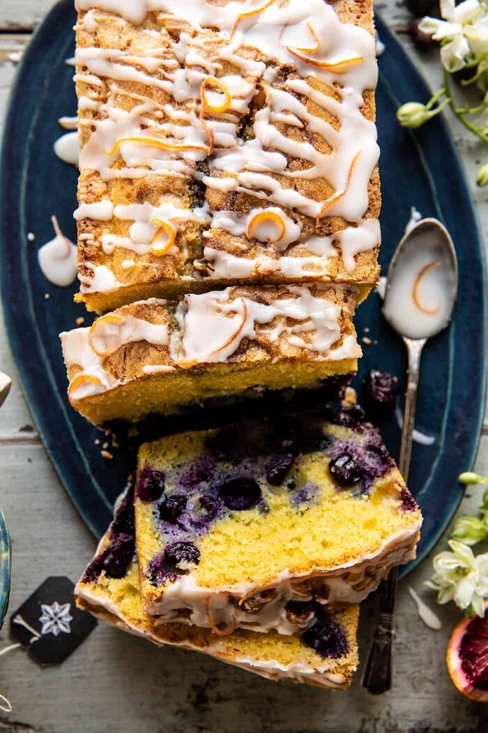 Earl Grey Blueberry Lemon Cake | halfbakedharvest.com overhead close up photo of Earl Grey Blueberry Lemon Cake