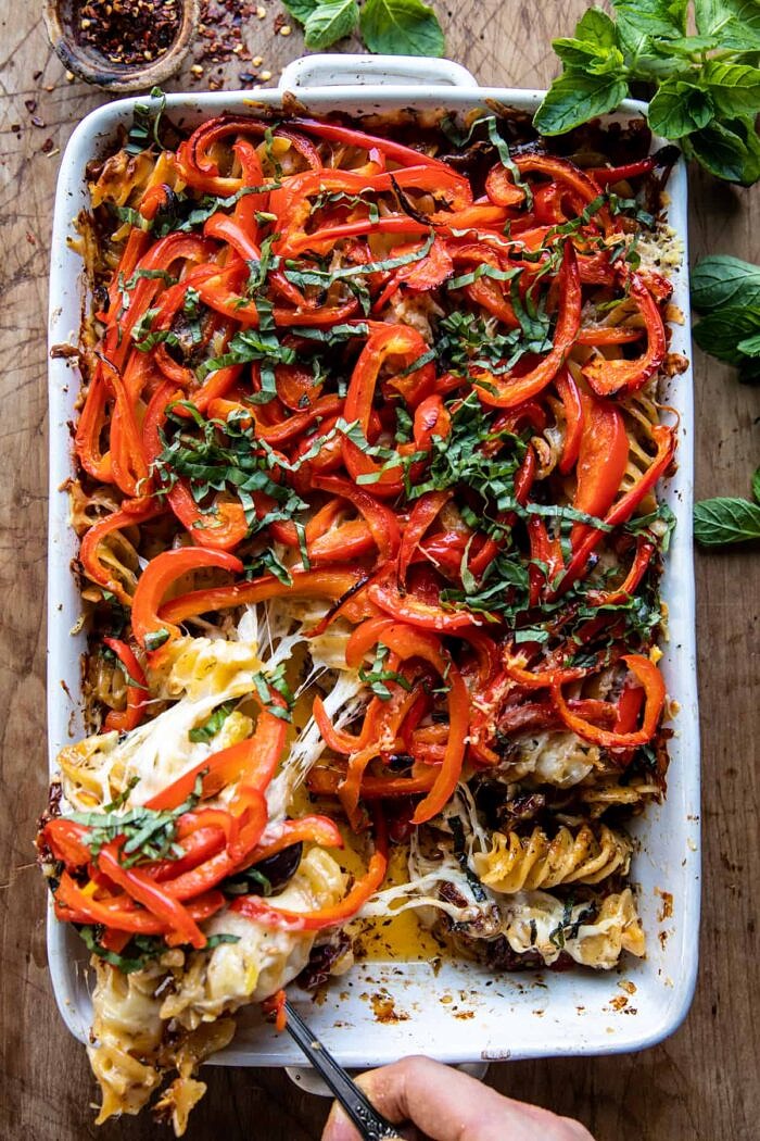 One Pan Baked Cheesy Basil Pasta | halfbakedharvest.com