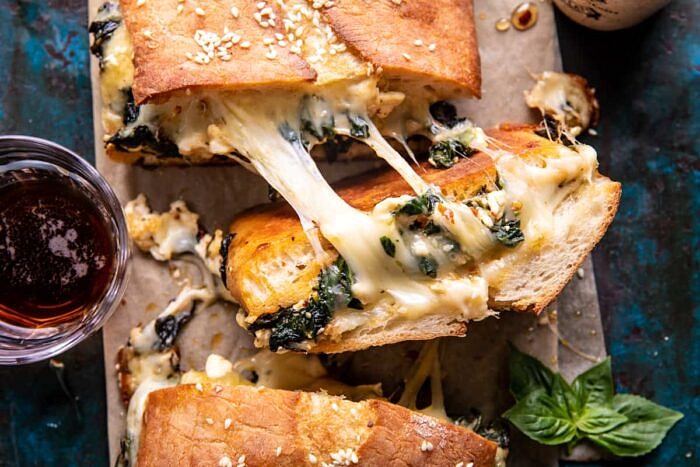 overhead horizontal photo of Party Size Spanakopita Melt
