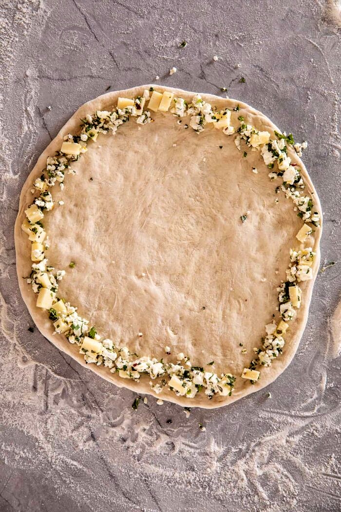 Pesto Pizza with Feta Stuffed Crust | halfbakedharvest.com